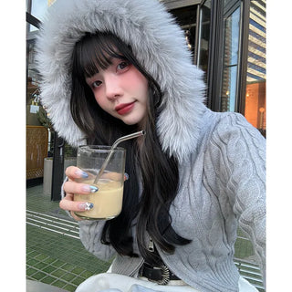 Fur Hood Cable Knit