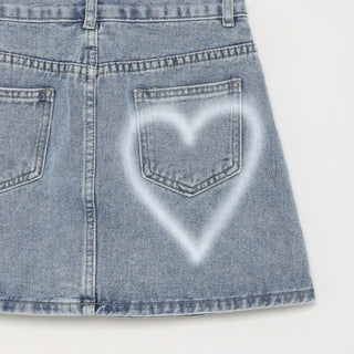 Two-button heart mini denim skirt