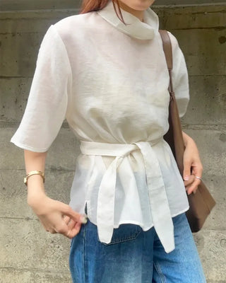High-neck sheer blouse