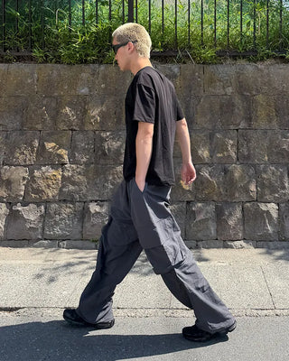 Nylon cargo pants with elastic waistband