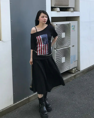 American print short-sleeved shirt