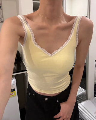 Sleeveless top with lace cap