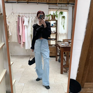 Ribbon Washed Denim Pants