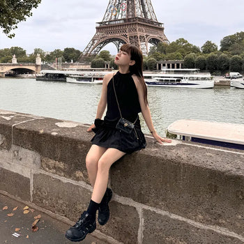 Halter neck frill mini dress