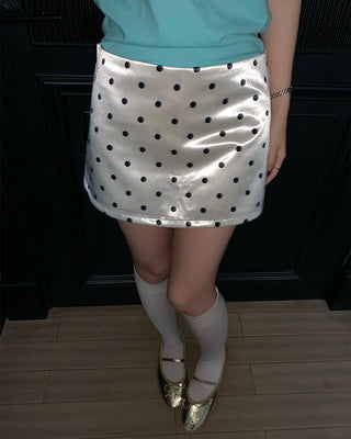 Polka dot satin mini skirt
