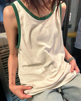 Color-block linen sleeveless top