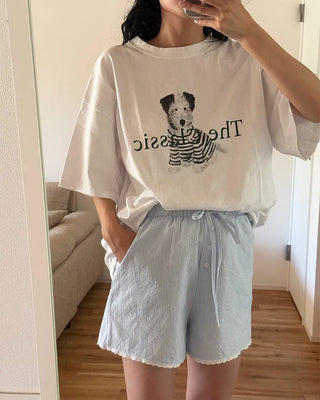 Oversized puffy dog short-sleeved T-shirt