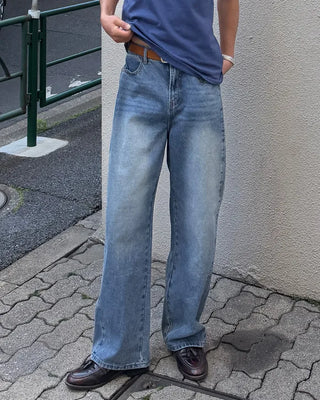 Side pintuck light denim pants