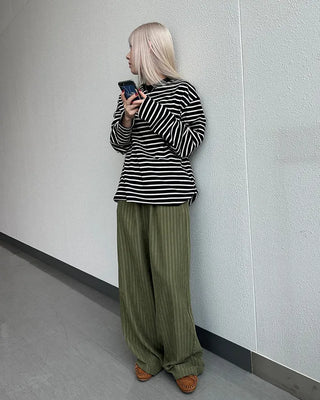 Round neck striped long-sleeve T-shirt