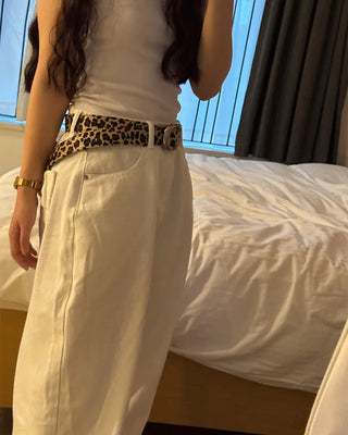 Round leopard belt
