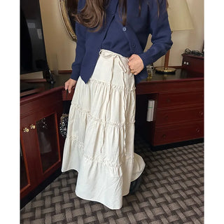Ribbon long tiered skirt