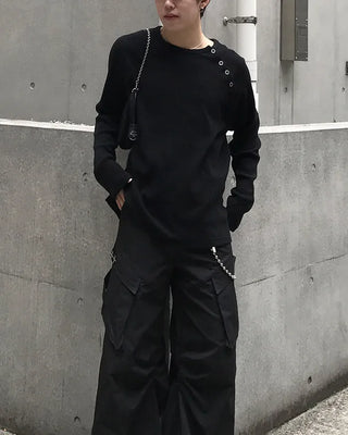 Side-button long-sleeved cut and sew