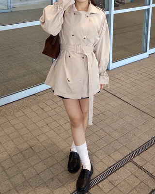 Double-breasted half trench coat