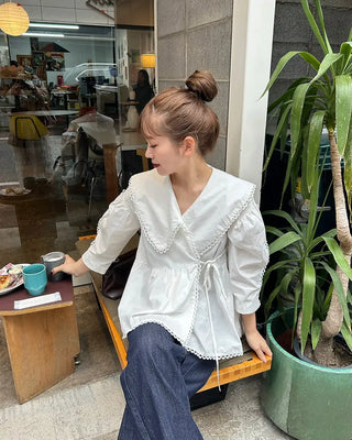 Big collar flared blouse