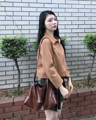Square belt check pleated mini skirt