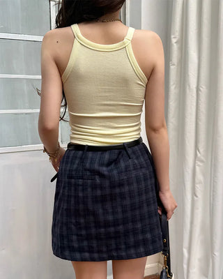 Ribbed U-neck sleeveless top with built-in cups