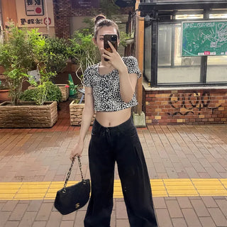 Leopard print crop cardigan t-shirt