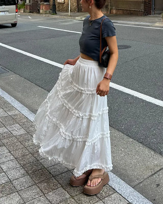 Frilled Can-Can Long Skirt