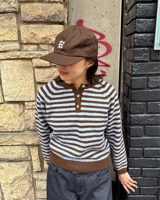 Striped Henley Neck Knit
