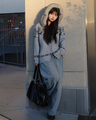 Nordic Fur Hoodie Zip Knit
