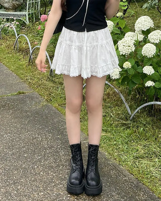 Tiered lace ruffle mini skirt