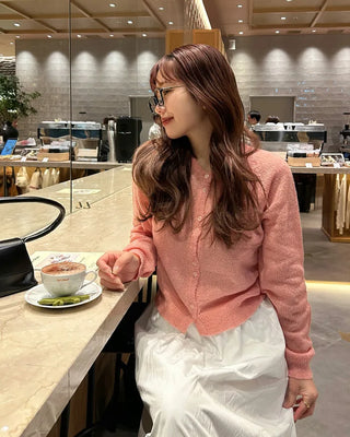 Round neck double-button knit cardigan