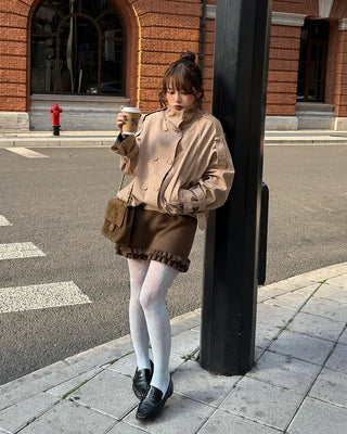 High-neck short trench coat