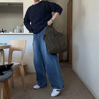 Volume round neck knit sweater