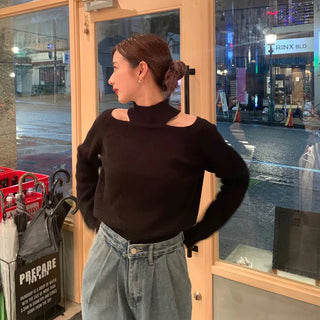 Slit Point Half Neck Knit