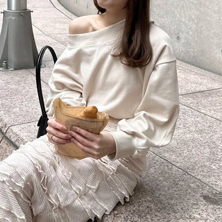 Off-shoulder cropped sweatshirt