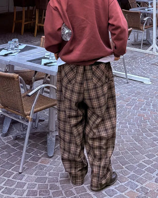 Big check wide pants