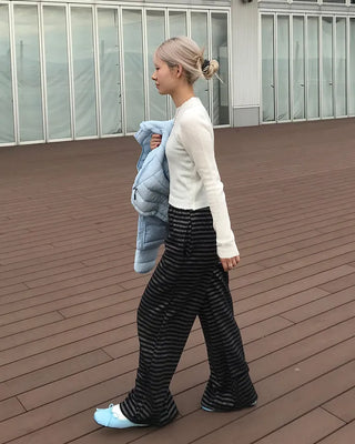 Striped elastic waist pants