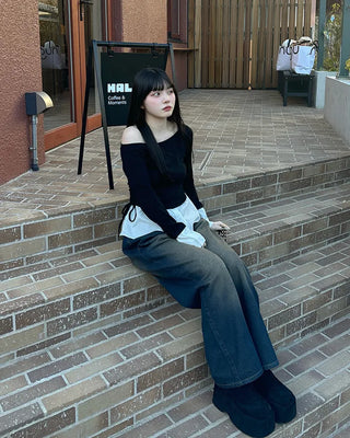 Vintage Wash Wide Fit Denim Pants