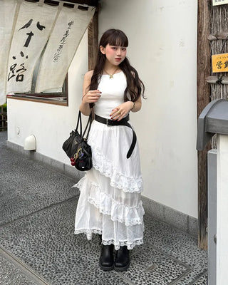 Tiered slit long skirt