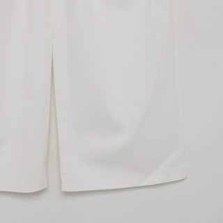 Cotton wide-leg long pants with elastic waistband