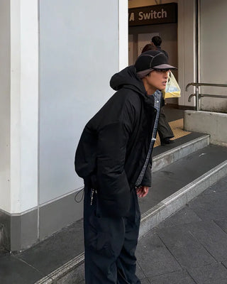 Checked Hooded Layered Overblouson