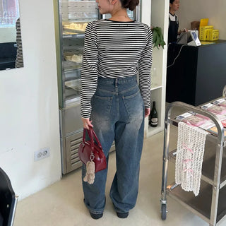 Balloon silhouette denim pants