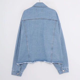 Semi-Cropped Distressed Denim Jacket