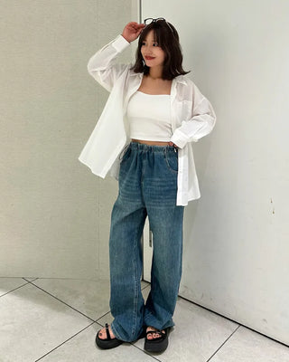 Wide-fit denim pants