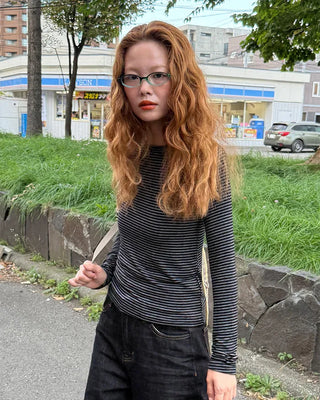 Round neck striped long-sleeve T-shirt