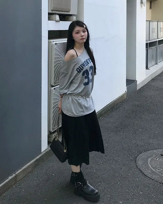 Lettering Off-Shoulder T-Shirt