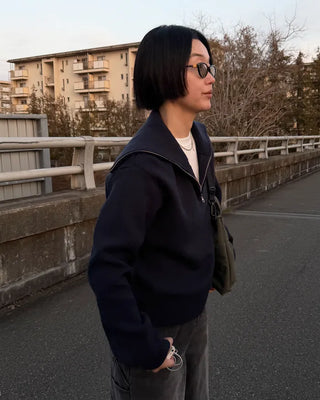 Big Collar Half-Zip Knit