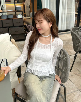 (Set) Lace Tiered Scarf T-Shirt