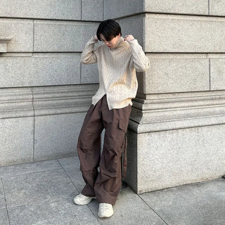 Cable knit 2-way zip-up knit