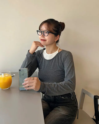 Halter neck layered shirring t-shirt