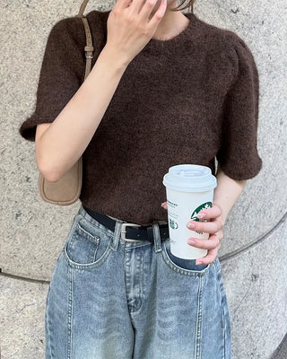 Long tie & short-sleeve knit set