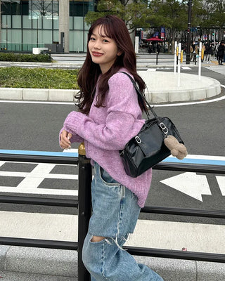 Colorful V-neck loose-fit knit