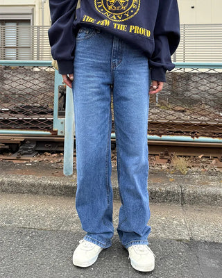 Washed wide denim pants