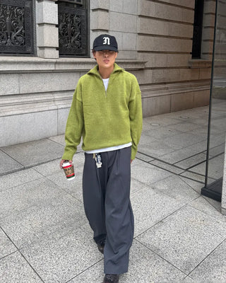 Half-neck zip-up knit