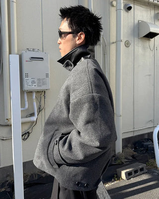High-neck button-up half coat
